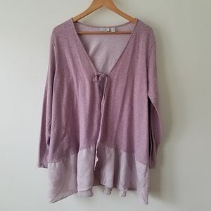 Logo Lounge Front Tie Ruffle Hem Cardigan 1X